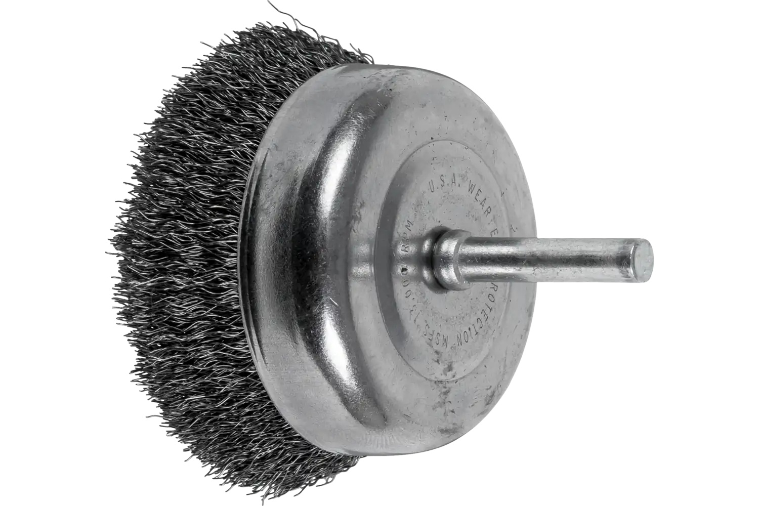 Picture of Pferd Crimped Mounted Cup Brush 2-1/2" Dia. .008 Carbon Steel 1/4" Shank
